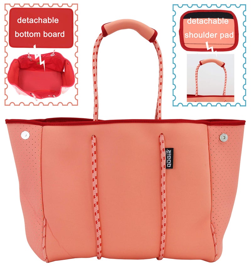 QOGiR Neoprene Multipurpose Beach Bag Tote with Inner Zipper Pocket (Coral, X-Large) - Image 2